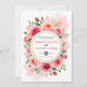 Circular Rose Frame Watercolor Wedding Invitation Einladung (Rückseite)