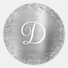 Circular Silver Glitzer and Foil Monogram Runder Aufkleber