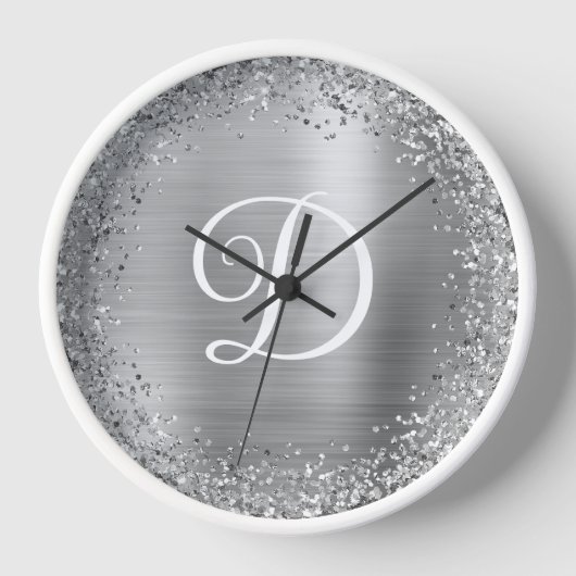 Circular Silver Glitzer and Foil Monogram Uhr (Vorderseite)