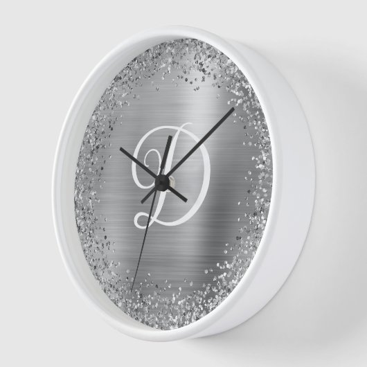 Circular Silver Glitzer and Foil Monogram Uhr (Winkel)