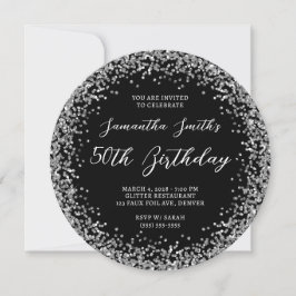 Circular Silver Glitzer Black 50. Geburtstag Einladung