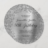Circular Silver Glitzer Foil 50. Geburtstag Einladung (Vorne/Hinten)