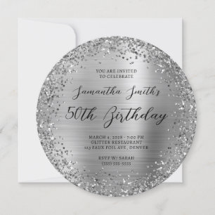 Circular Silver Glitzer Foil 50. Geburtstag Einladung