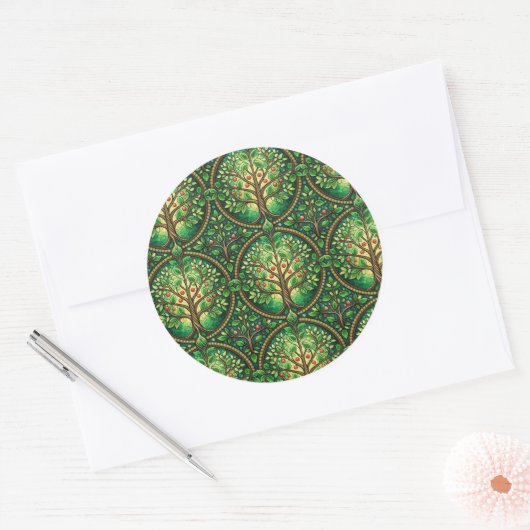 Circular sticker design featuring a repeating  (Umschlag)