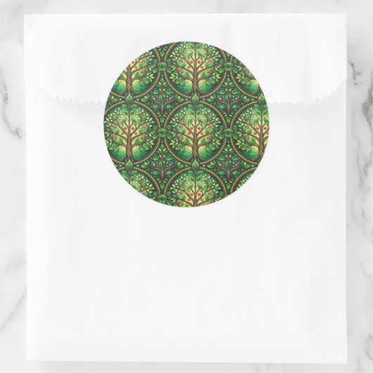 Circular sticker design featuring a repeating  (Tasche)