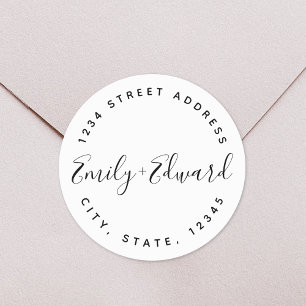 Circular Wedding Address Calligraphy Couple Names Runder Aufkleber