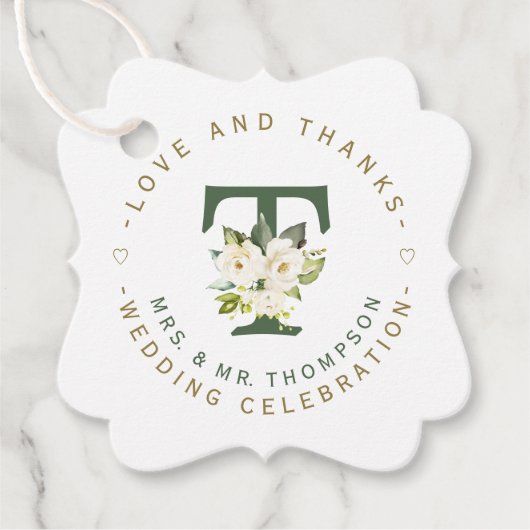 Circular Wedding White Floral Monogram Geschenkanhänger (Vorderseite)