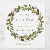 Circular Winter Berries Green Foliage Weihnachten Weinetikett (Einzelnes Label)