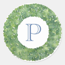 Circular Winter Greenerity Wreath Monogram Blue