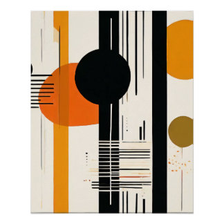 círculos y cuadros naranja y negro poster