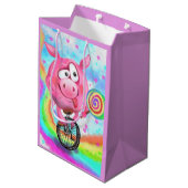 Circus Acrobat Pig Gift Bag Funny Mittlere Geschenktüte (Rückseite Schrägansicht)