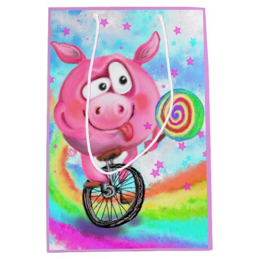 Circus Acrobat Pig Gift Bag Funny Mittlere Geschenktüte (Vorderseite)
