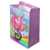 Circus Acrobat Pig Gift Bag Funny Mittlere Geschenktüte (Vorderseite Schrägansicht)