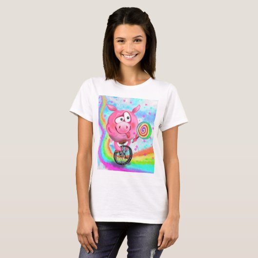 Circus Acrobat Piggy Cyclist mit Lollipop T - Shir T-Shirt (Vorne ganz)