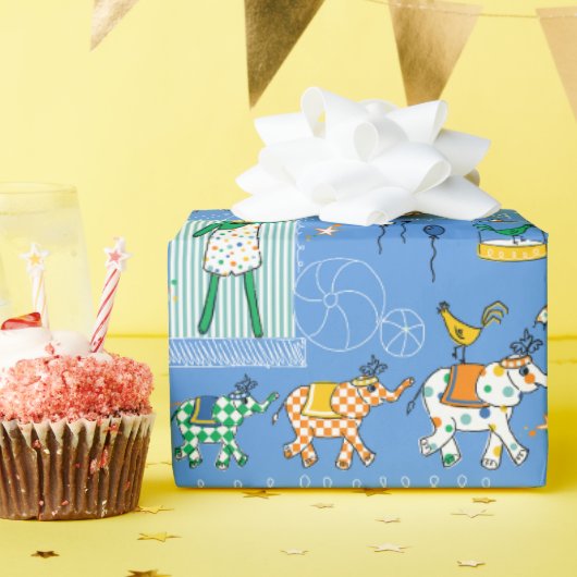 Circus Animal Performances über blaues Wrapping Pa Geschenkpapier (Geburtstagsparty)
