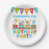 Circus Animal Train Niedlich Kids Name Birthday Pa Pappteller (Vorderseite)