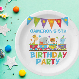 Circus Animal Train Niedlich Kids Name Birthday Pa Pappteller