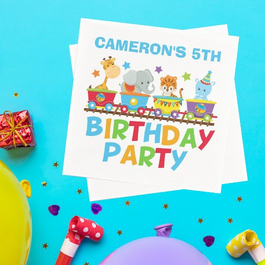 Circus Animal Train Niedlich Kids Name Birthday Pa Serviette