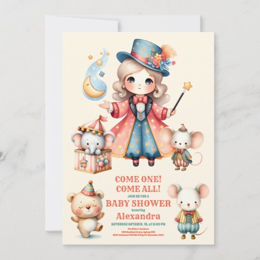 Circus Animals Baby Dusche Einladung (Vorderseite)