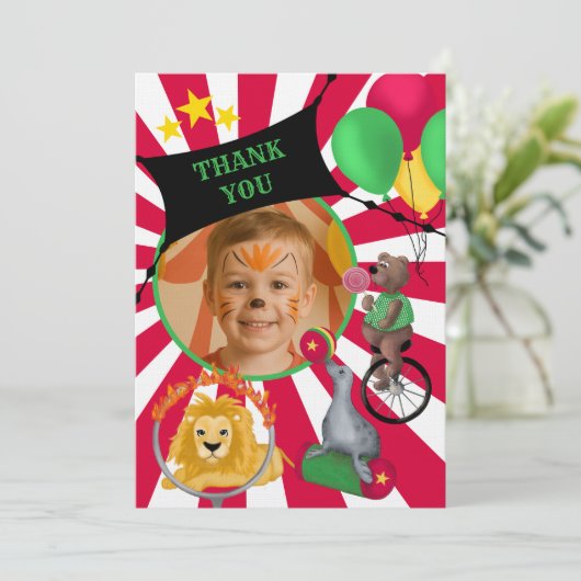 Circus Animals Kinder flach Dankeschön Karte (Stehend Vorderseite)