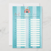 Circus Baby Dusche Alphabet Party Game Card Einladung (Vorderseite)