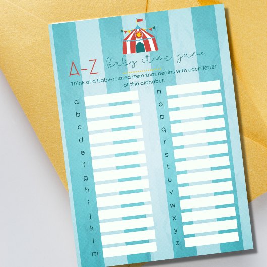 Circus Baby Dusche Alphabet Party Game Card Einladung