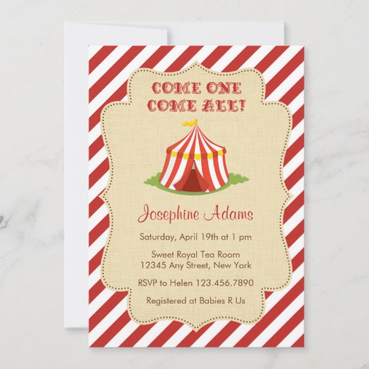 Circus Baby Dusche Einladung (Vorderseite)