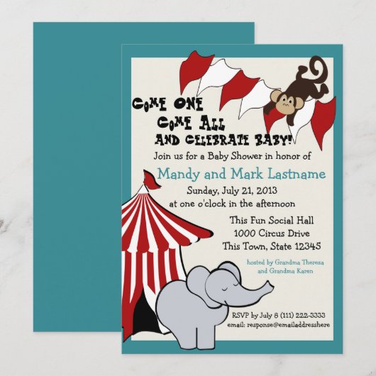 Circus Baby Dusche Einladung (Vorne/Hinten)