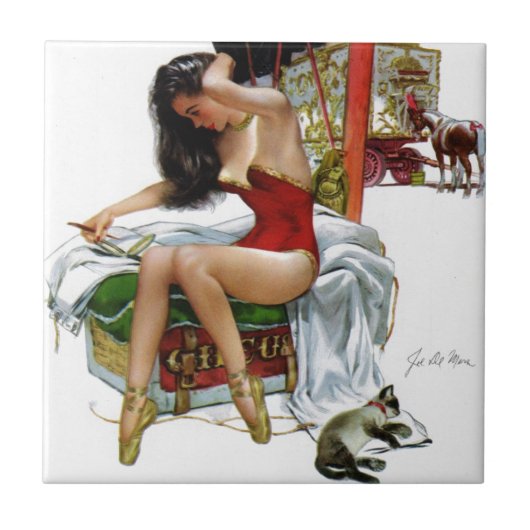 Circus Beauty Vintage Kunst Button-Up Girl Fliese (Vorderseite)