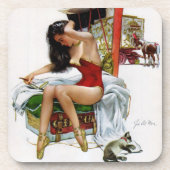 Circus Beauty Vintage Kunst Button-Up Girl Getränkeuntersetzer (Vorderseite)