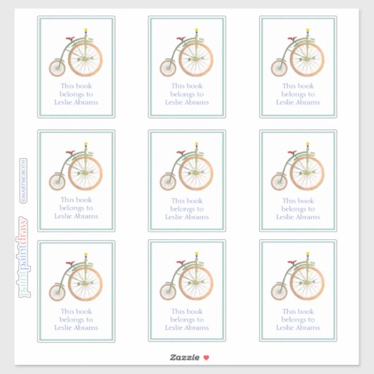 Circus Bike Blue Buchzeichen Sticker (Blatt)