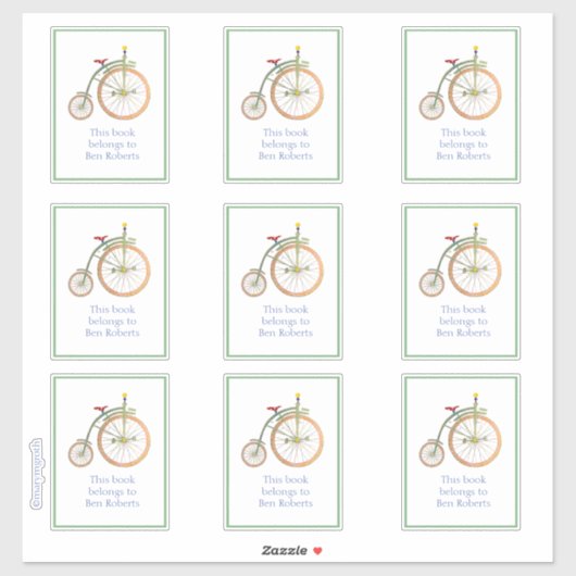 Circus Bike Green Buchzeichen Sticker (Blatt)