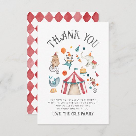 Circus Birthday Danke Karte (Vorne/Hinten)