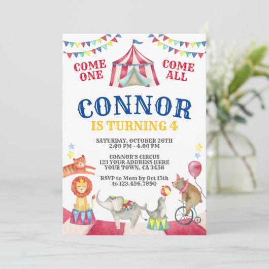 Circus Birthday Einladung (Stehend Vorderseite)