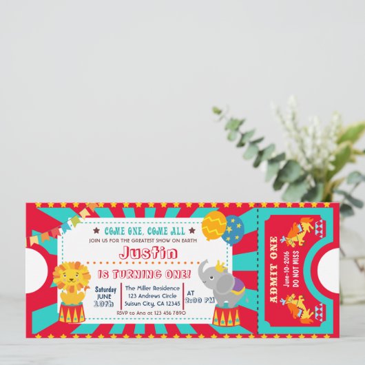 Circus Birthday Einladung (Stehend Vorderseite)