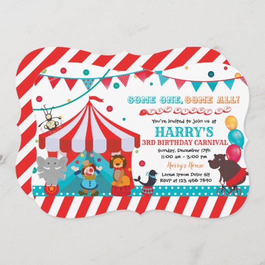 Circus Birthday Einladung (Vorne/Hinten)