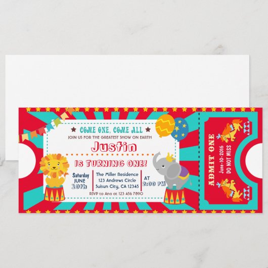 Circus Birthday Einladung (Vorne/Hinten)