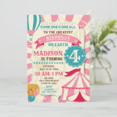 Circus Birthday Einladung Girl Karneval Einladung (Stehend Vorderseite)