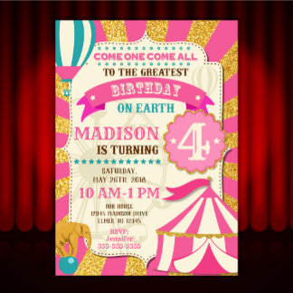 Circus Birthday Einladung Karneval Pink Gold