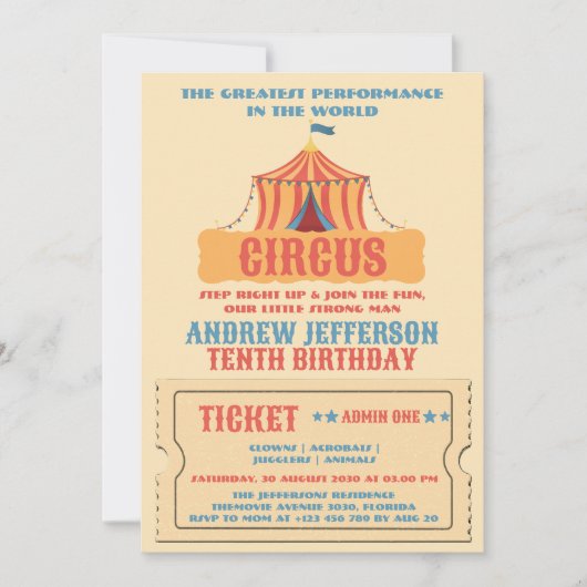 Circus Birthday Karneval Party Einladung (Vorderseite)