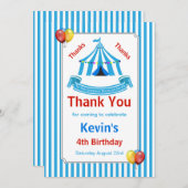 Circus Birthday Party Blue Dankeskarte (Vorne/Hinten)