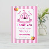 Circus Birthday Party Pink Dankeskarte (Stehend Vorderseite)