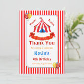 Circus Birthday Party Red Dankeskarte (Stehend Vorderseite)