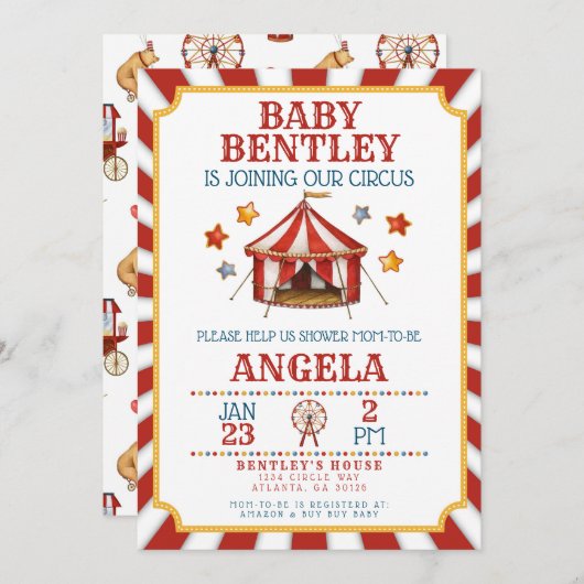 Circus Carnival Baby Dusche Einladung (Vorne/Hinten)