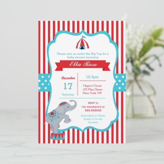 Circus Carnival Big Top Baby Shower Einladungen (Stehend Vorderseite)