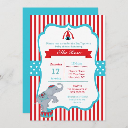 Circus Carnival Big Top Baby Shower Einladungen (Vorne/Hinten)