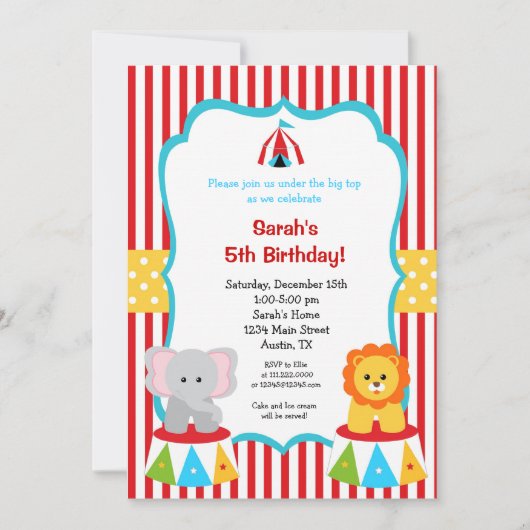Circus Carnival Big Top Birthday Invitations Einladung (Vorderseite)