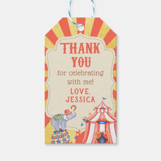 Circus Carnival Geburtstag Vielen Dank Geschenkanhänger (Vorderseite)