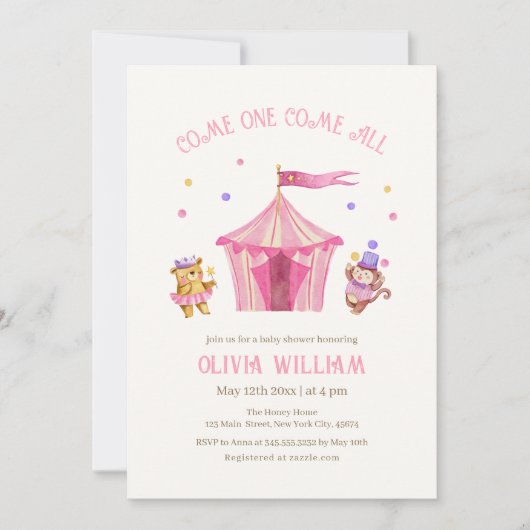 Circus Carnival Teddy Bear Affe Kinderdusche Einladung (Vorderseite)