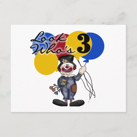 Circus Clown 3. Geburtstag Tshirts und Geschenke Postkarte (Vorderseite)